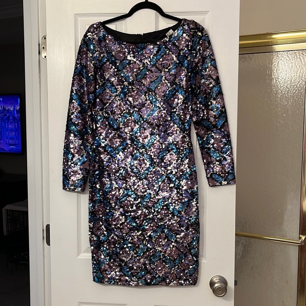 Knee length, long sleeve, sequin dress. Size 10 worn once